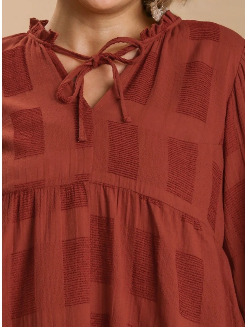 Umgee Chenille Babydoll Tunic Top Dress Rust Split Neck Long Sleeve XL - Picture 2 of 13